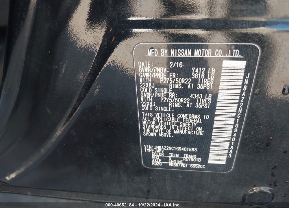 2016 INFINITI QX80 VIN: JN8AZ2NC1G9401883