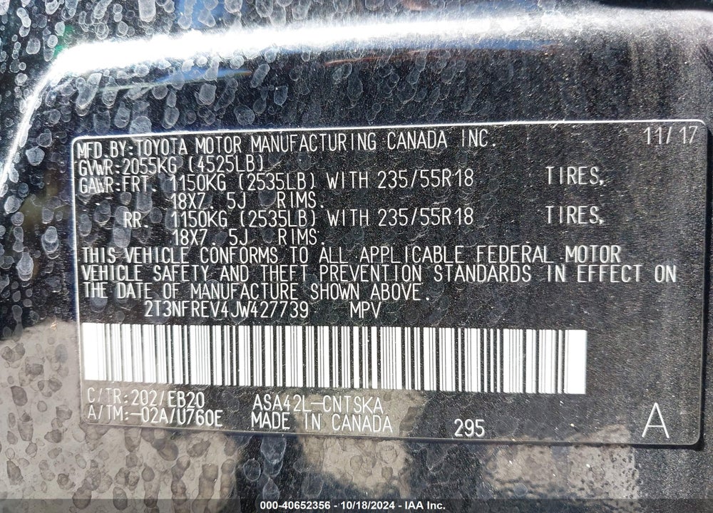 2018 TOYOTA RAV4 SE VIN: 2T3NFREV4JW427739
