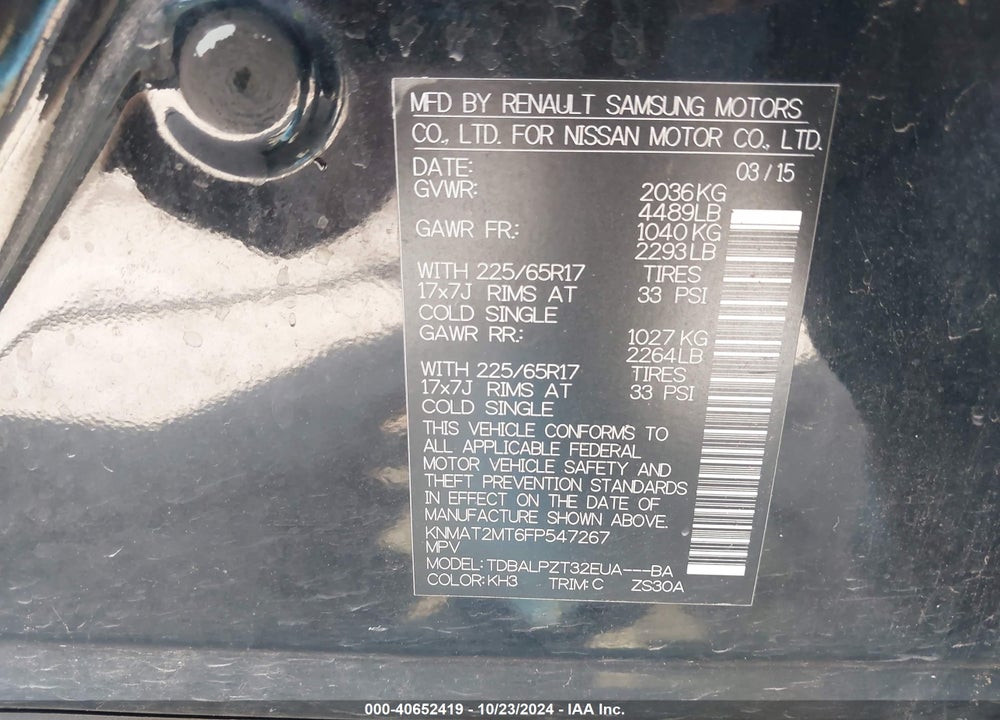 2015 NISSAN ROGUE S VIN: KNMAT2MT6FP547267