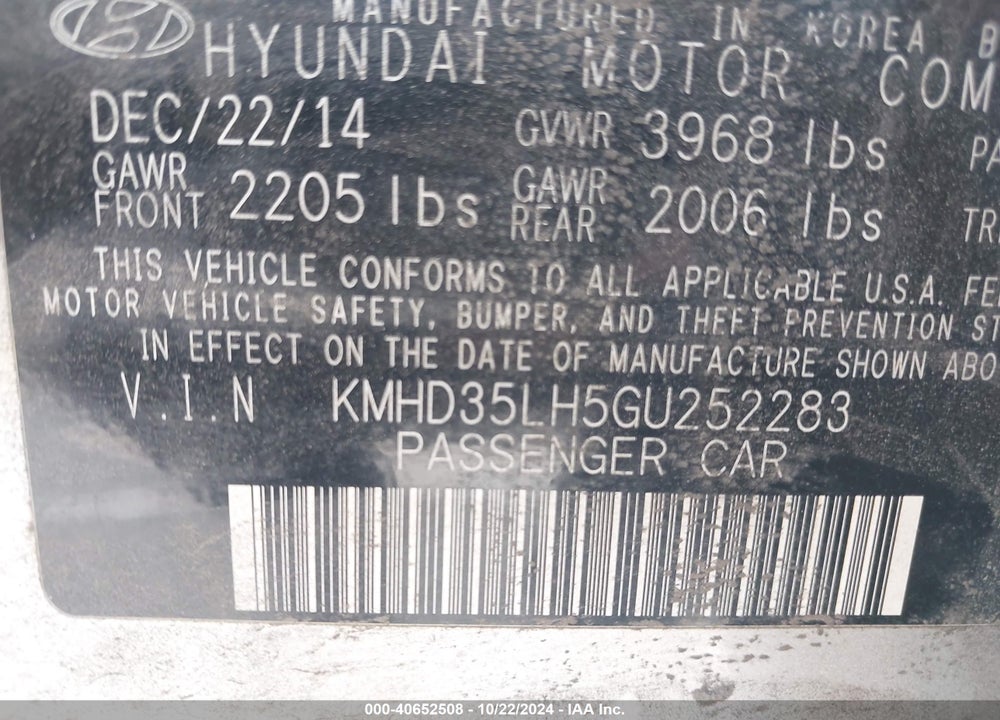 2016 HYUNDAI ELANTRA GT VIN: KMHD35LH5GU252283