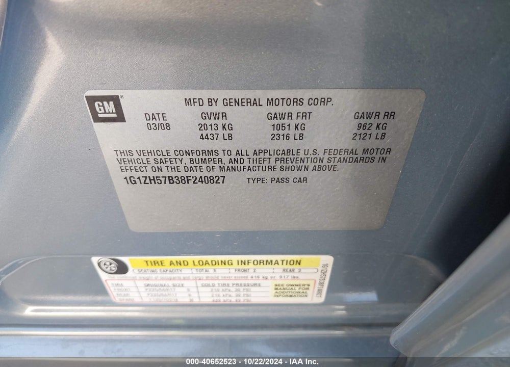 2008 CHEVROLET MALIBU LT VIN: 1G1ZH57B38F240827
