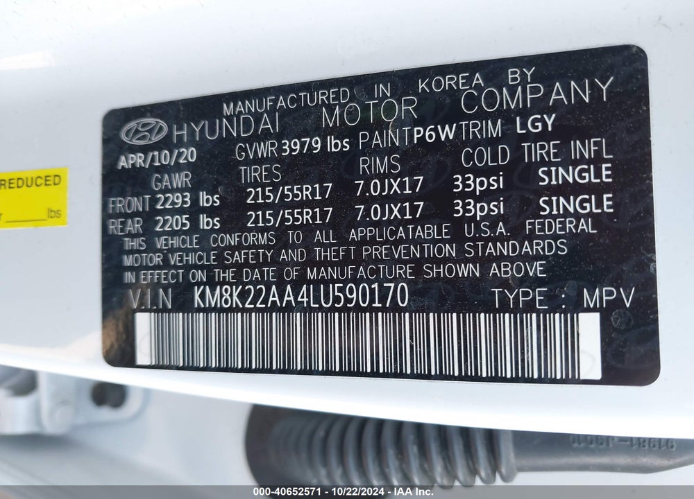 2020 HYUNDAI KONA SEL VIN: KM8K22AA4LU590170
