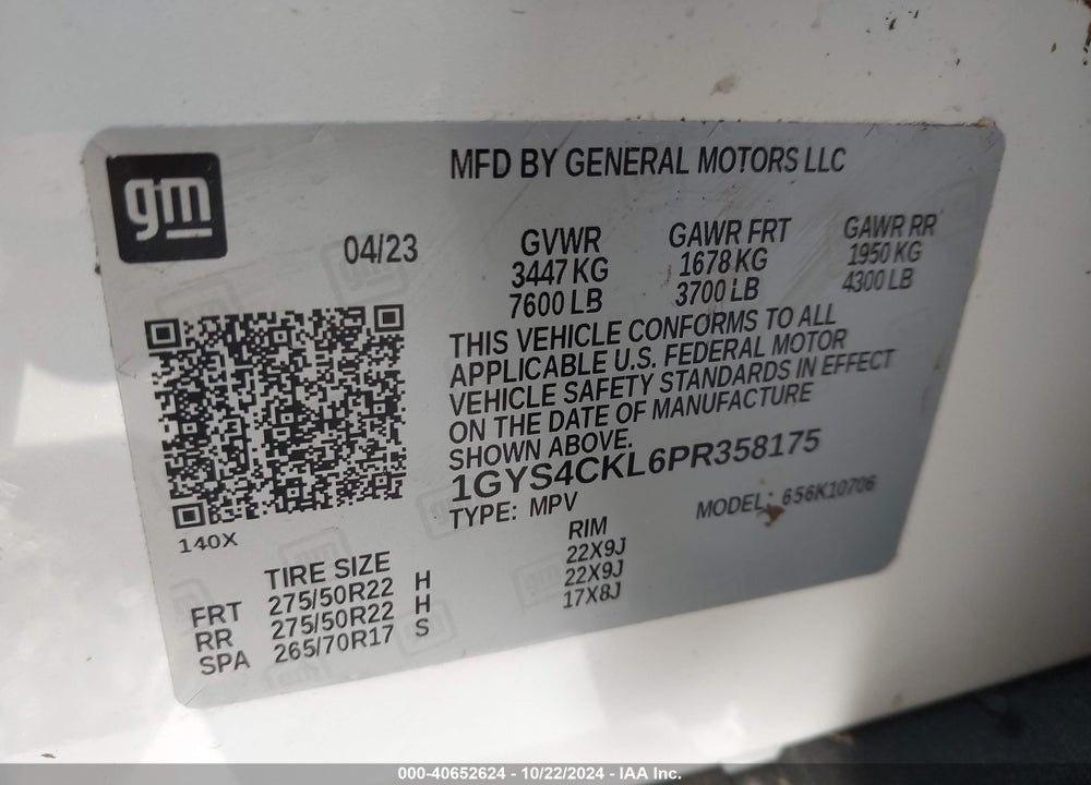 2023 CADILLAC ESCALADE 4WD PREMIUM LUXURY VIN: 1GYS4CKL6PR358175