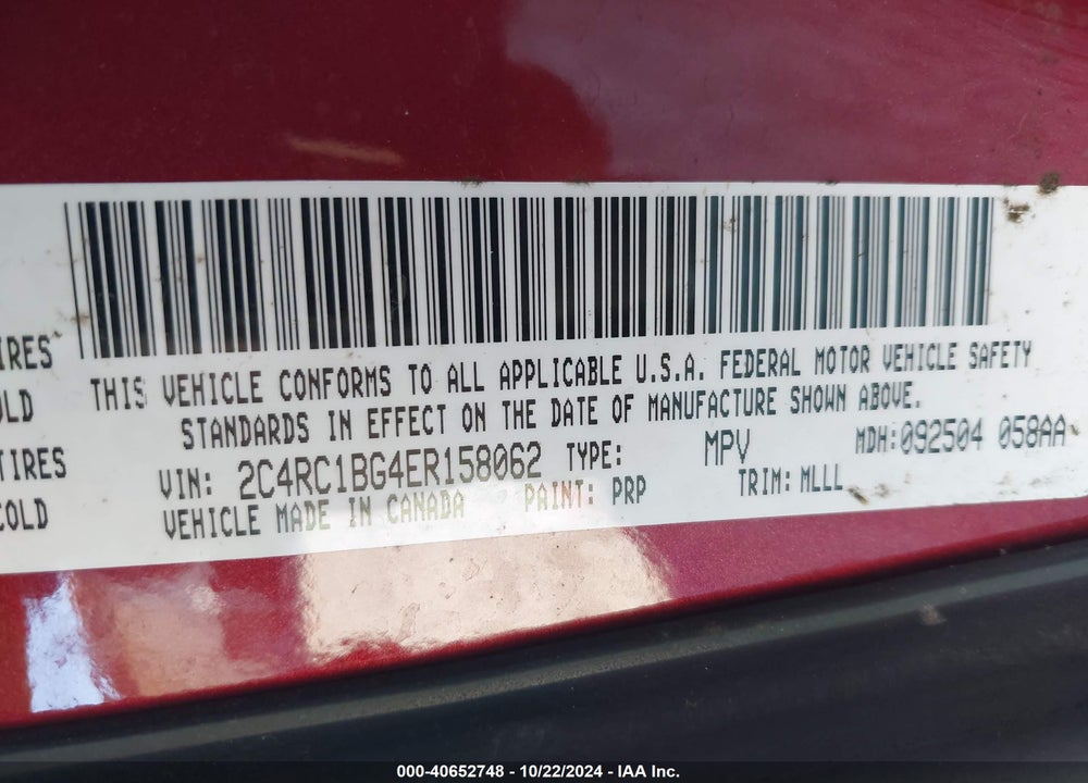 2014 CHRYSLER TOWN & COUNTRY TOURING VIN: 2C4RC1BG4ER158062