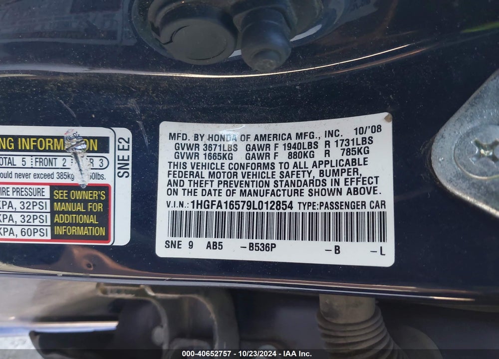 2009 HONDA CIVIC LX VIN: 1HGFA16579L012854