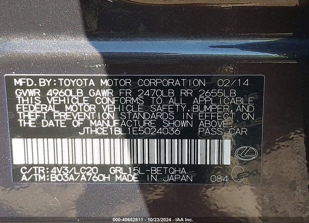 2014 LEXUS GS 350 VIN: JTHCE1BL1E5024036
