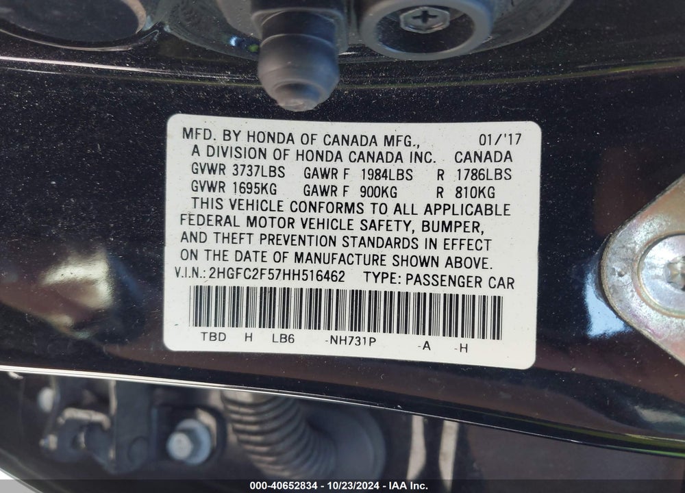 2017 HONDA CIVIC LX VIN: 2HGFC2F57HH516462