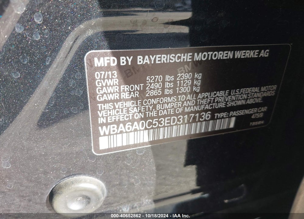 2014 BMW 640I GRAN COUPE VIN: WBA6A0C53ED317136