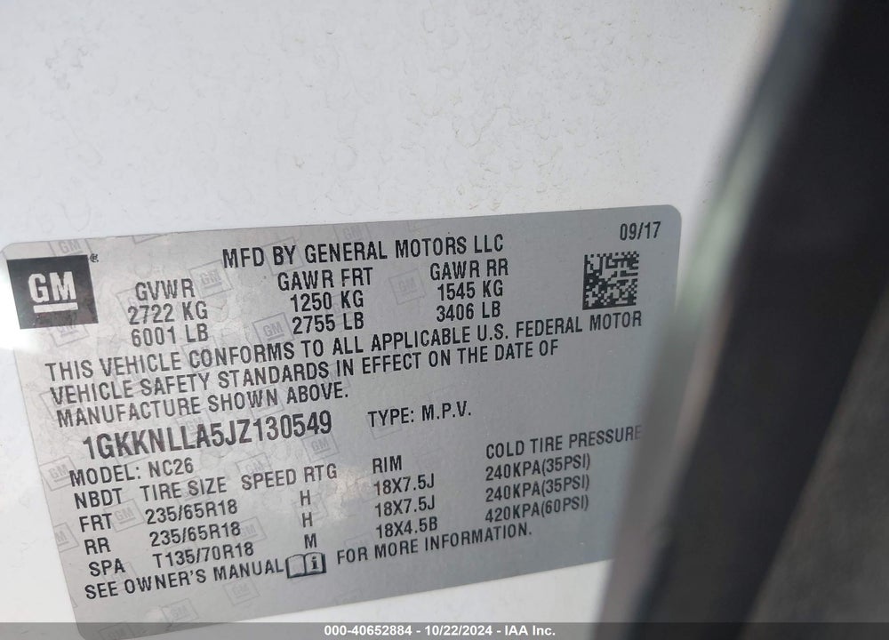 2018 GMC ACADIA SLE-2 VIN: 1GKKNLLA5JZ130549