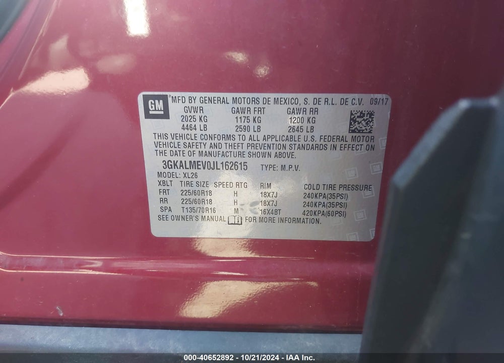 2018 GMC TERRAIN SLE VIN: 3GKALMEV0JL162615
