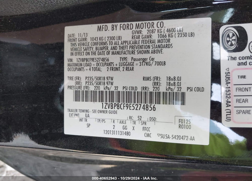 2014 FORD MUSTANG GT PREMIUM VIN: 1ZVBP8CF9E5274856
