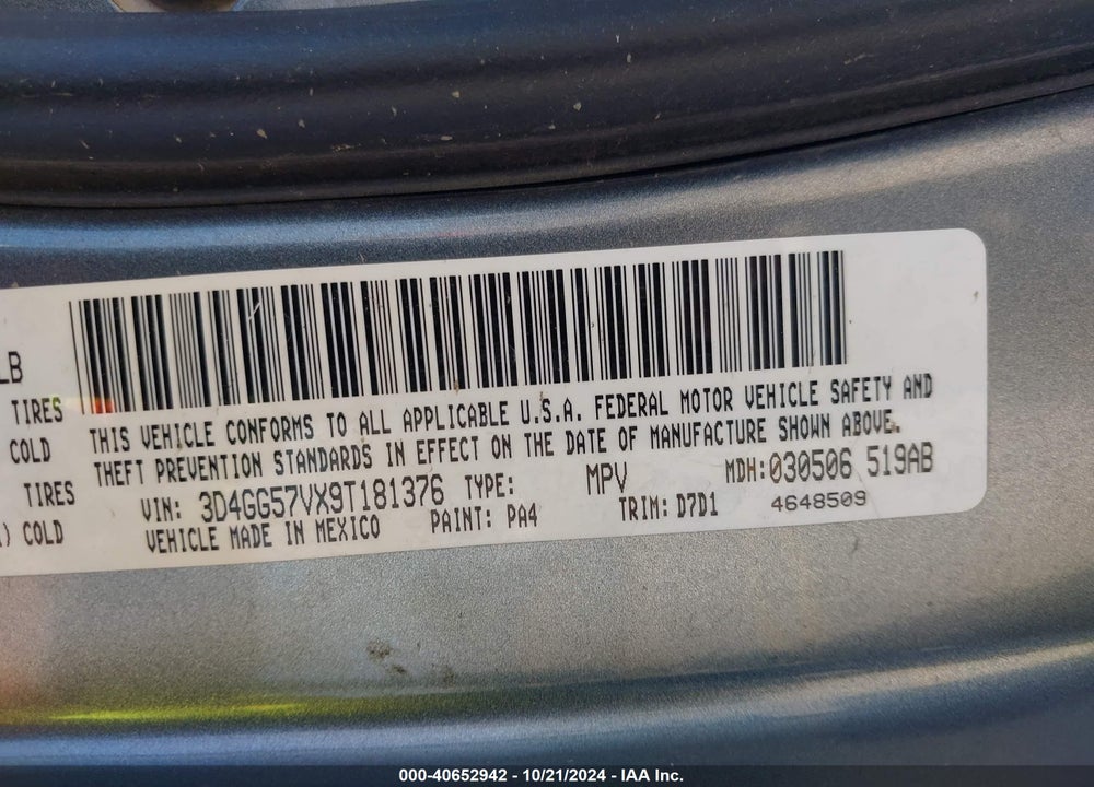 2009 DODGE JOURNEY SXT VIN: 3D4GG57VX9T181376