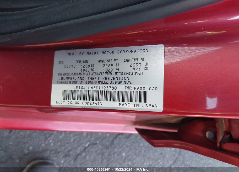 2014 MAZDA 6 I SPORT VIN: JM1GJ1U65E1123780
