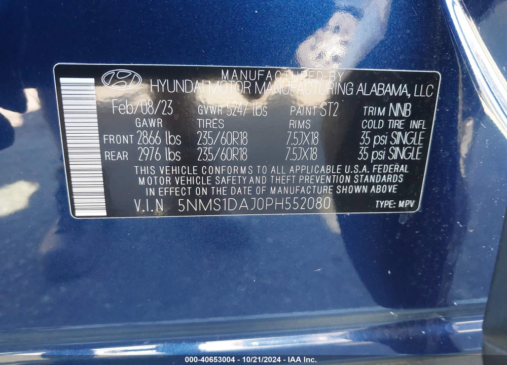 2023 HYUNDAI SANTA FE VIN: 5NMS1DAJ0PH552080