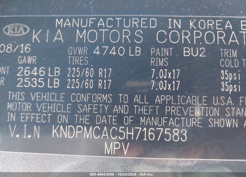 2017 KIA SPORTAGE LX VIN: KNDPMCAC5H7167583