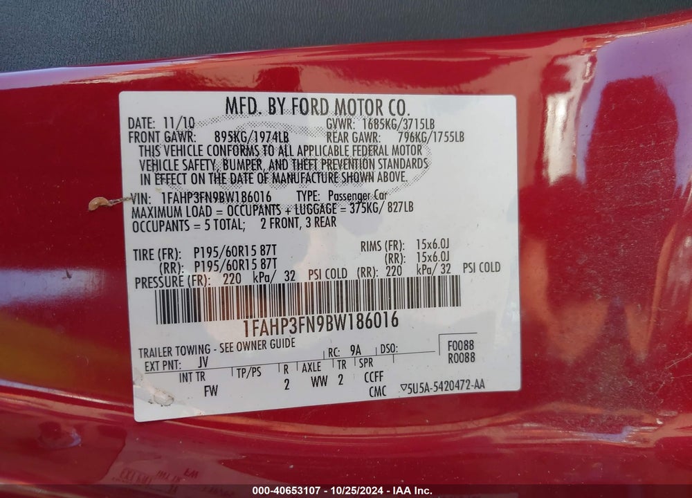 2011 FORD FOCUS SE VIN: 1FAHP3FN9BW186016
