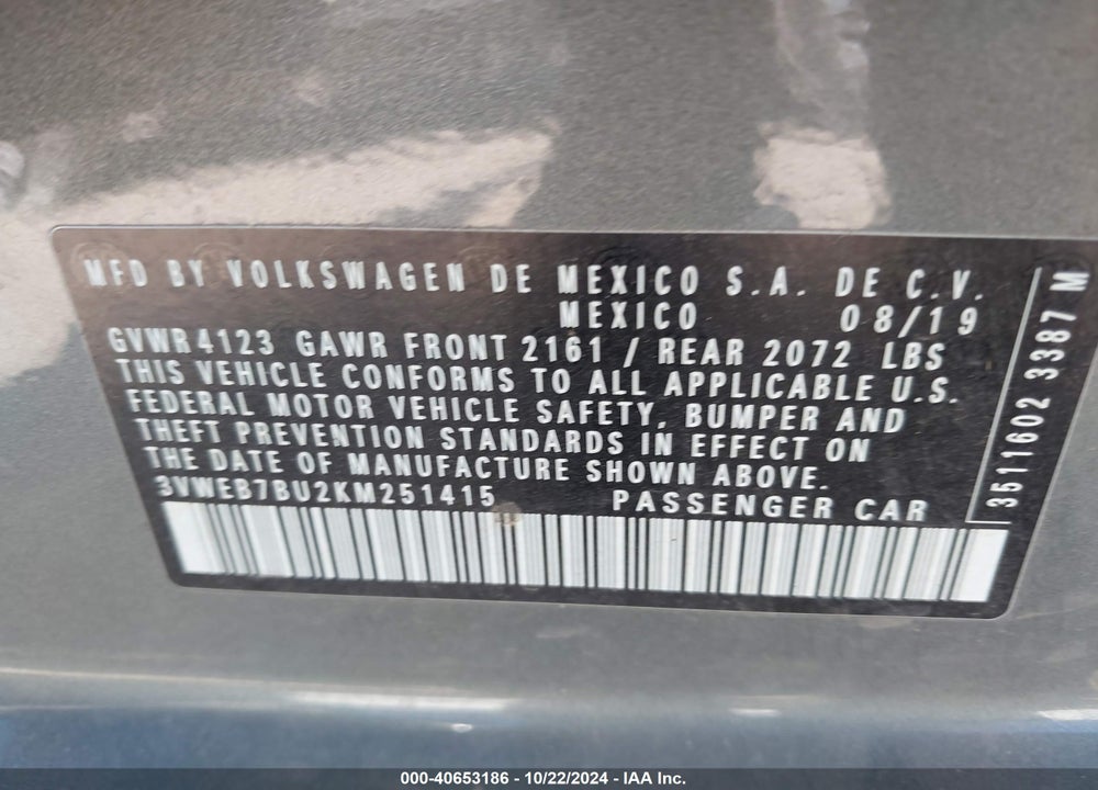 2019 VOLKSWAGEN JETTA 1.4T SEL VIN: 3VWEB7BU2KM251415