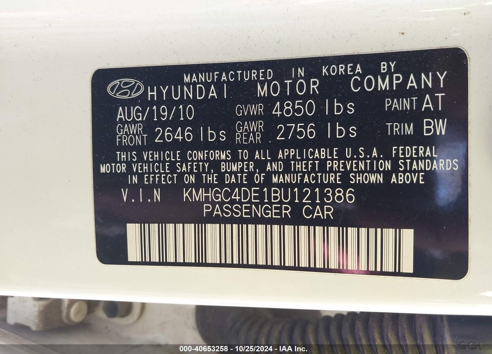 2011 HYUNDAI GENESIS 3.8 VIN: KMHGC4DE1BU121386