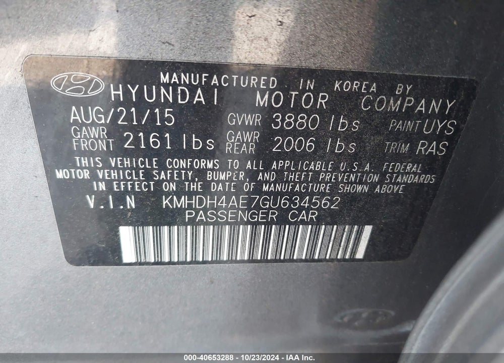 2016 HYUNDAI ELANTRA SE VIN: KMHDH4AE7GU634562