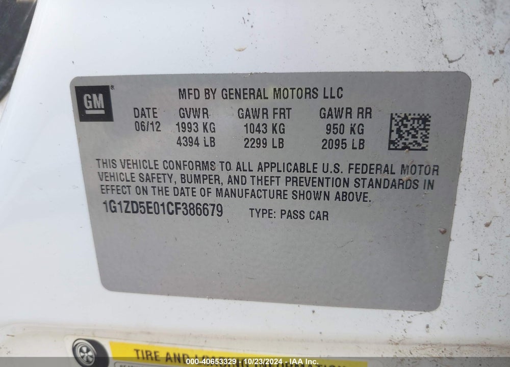 2012 CHEVROLET MALIBU 2LT VIN: 1G1ZD5E01CF386679