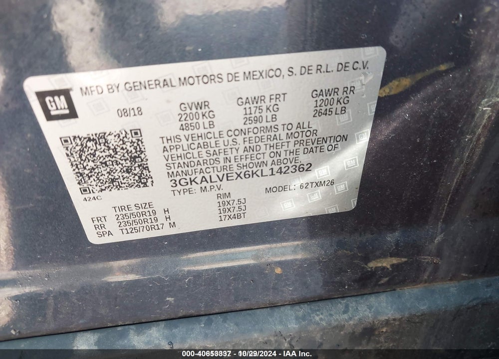 2019 GMC TERRAIN SLT VIN: 3GKALVEX6KL142362