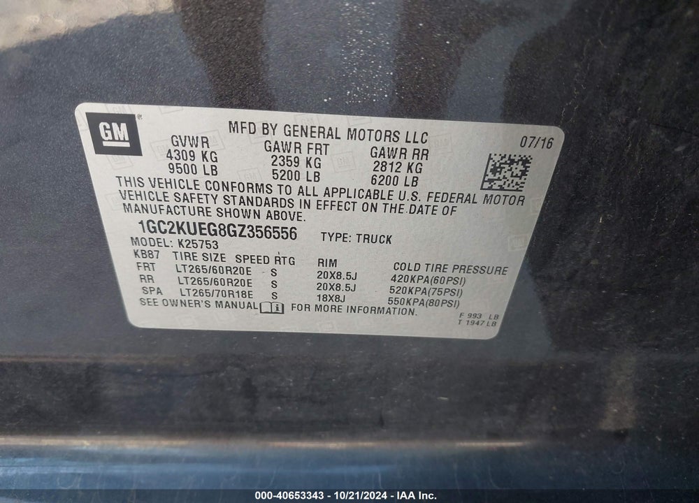 2016 CHEVROLET SILVERADO 2500HD WT VIN: 1GC2KUEG8GZ356556