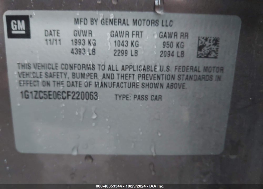 2012 CHEVROLET MALIBU 1LT VIN: 1G1ZC5E06CF220063
