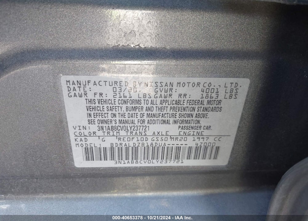 2020 NISSAN SENTRA SV XTRONIC CVT VIN: 3N1AB8CV0LY237721