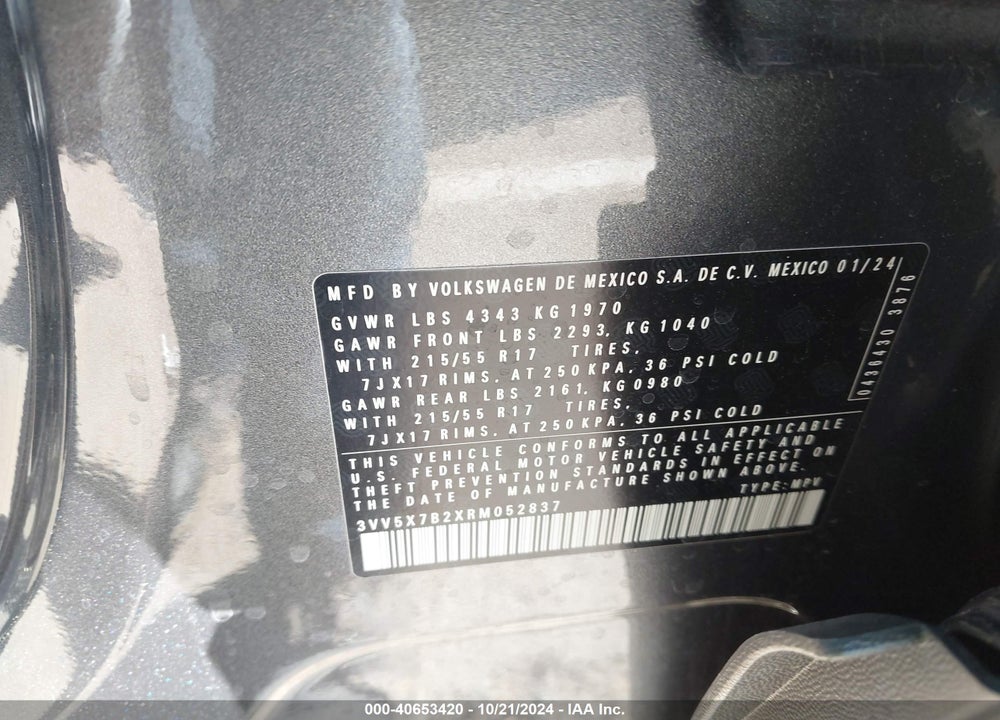 2024 VOLKSWAGEN TAOS 1.5T S VIN: 3VV5X7B2XRM052837
