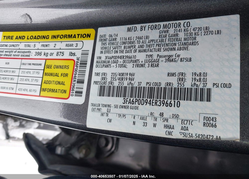 2014 FORD FUSION TITANIUM VIN: 3FA6P0D94ER396610