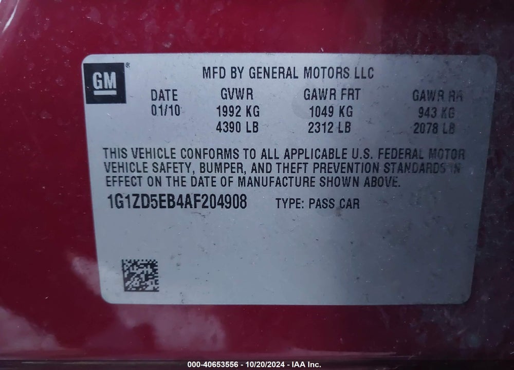 2010 CHEVROLET MALIBU LT VIN: 1G1ZD5EB4AF204908