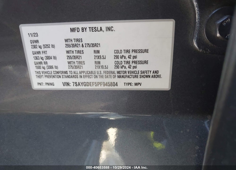2023 TESLA MODEL Y PERFORMANCE DUAL MOTOR ALL-WHEEL DRIVE VIN: 7SAYGDEF5PF945804