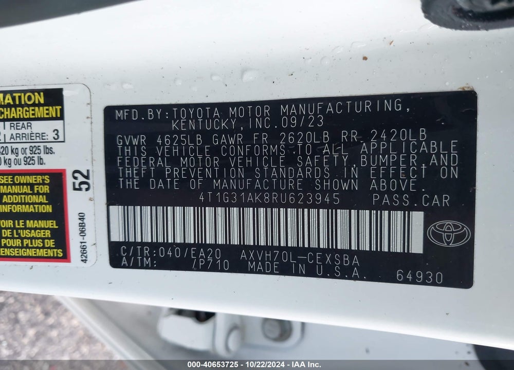 2024 TOYOTA CAMRY HYBRID SE VIN: 4T1G31AK8RU623945