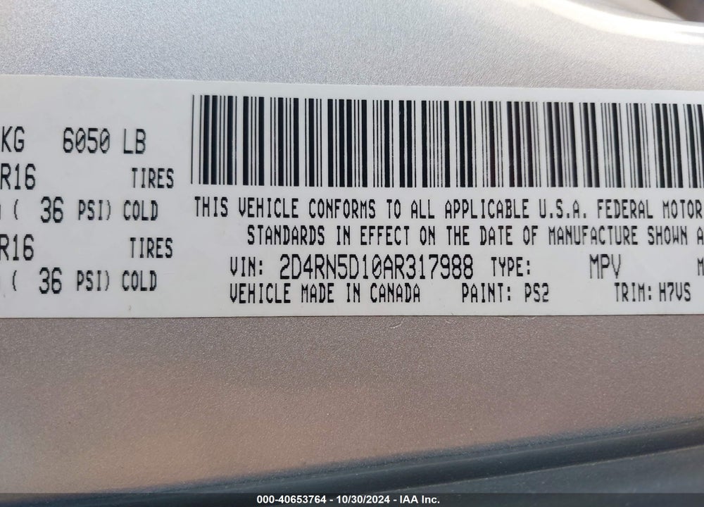 2010 DODGE GRAND CARAVAN SXT VIN: 2D4RN5D10AR317988