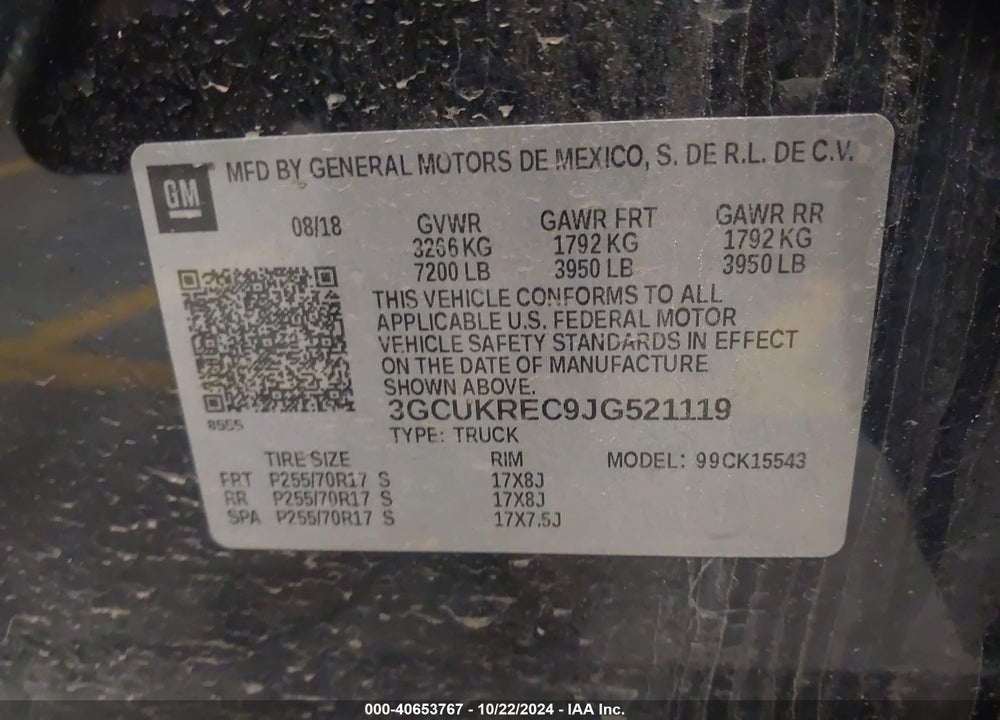 2018 CHEVROLET SILVERADO 1500 1LT VIN: 3GCUKREC9JG521119
