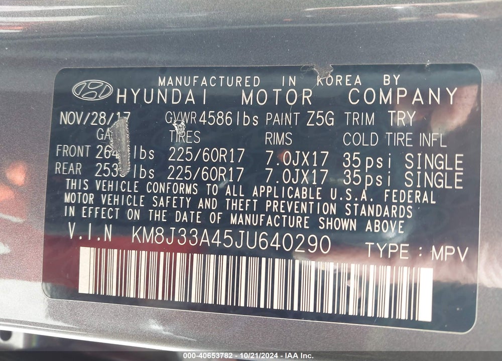 2018 HYUNDAI TUCSON SEL PLUS VIN: KM8J33A45JU640290
