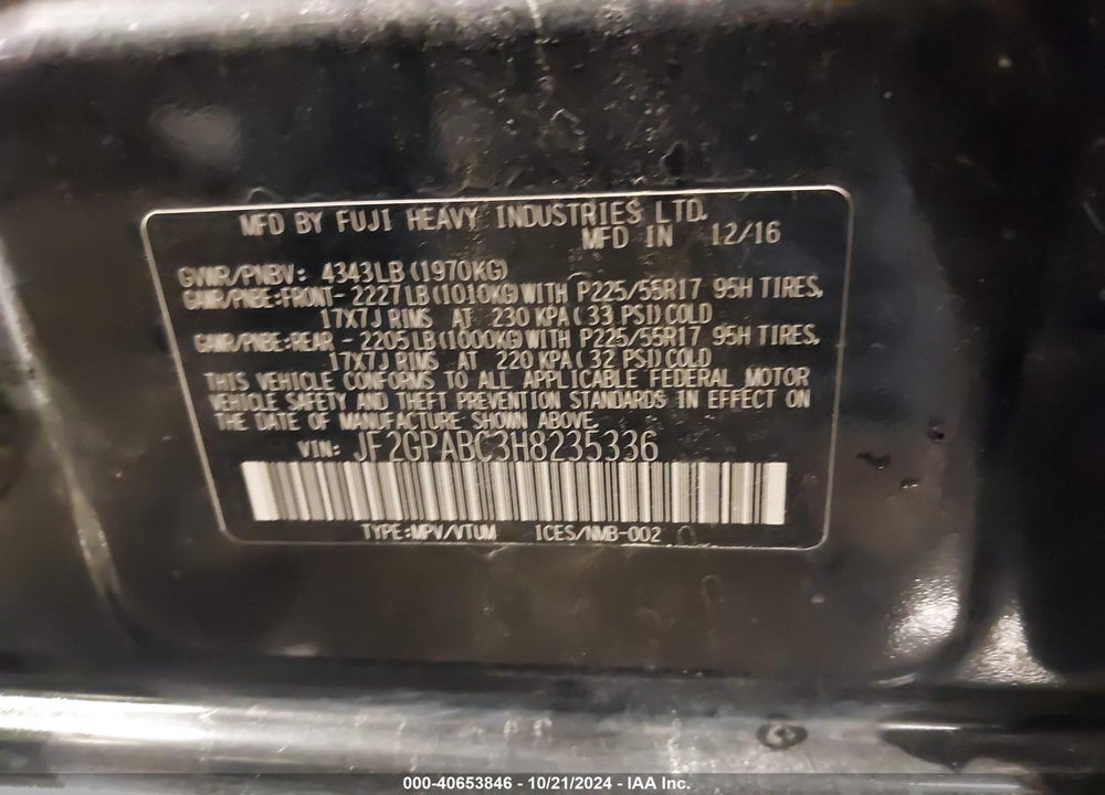 2017 SUBARU CROSSTREK 2.0I PREMIUM VIN: JF2GPABC3H8235336