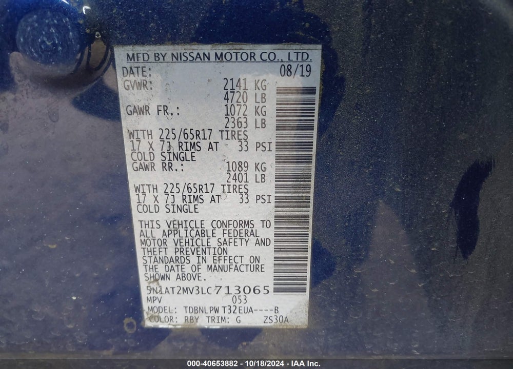 2020 NISSAN ROGUE S INTELLIGENT AWD VIN: 5N1AT2MV3LC713065