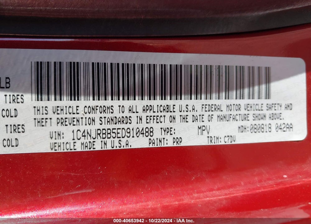 2014 JEEP PATRIOT SPORT VIN: 1C4NJRBB5ED910488