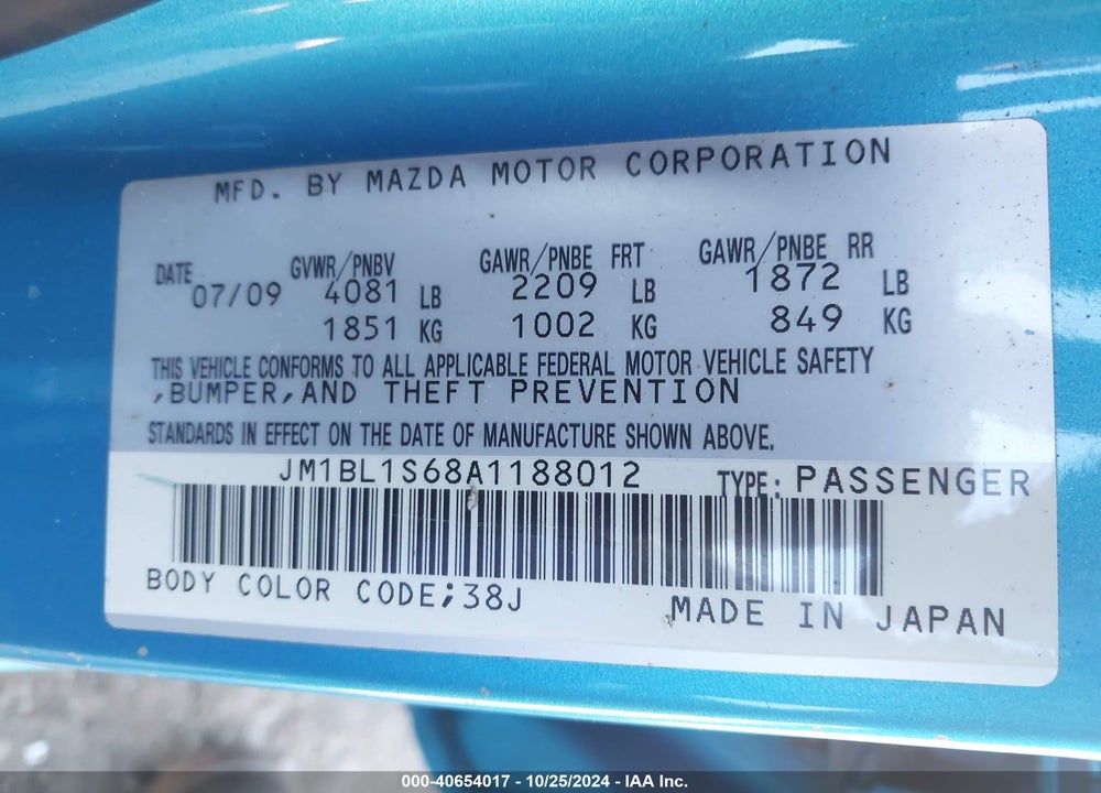 2010 MAZDA 3 S SPORT VIN: JM1BL1S68A1188012