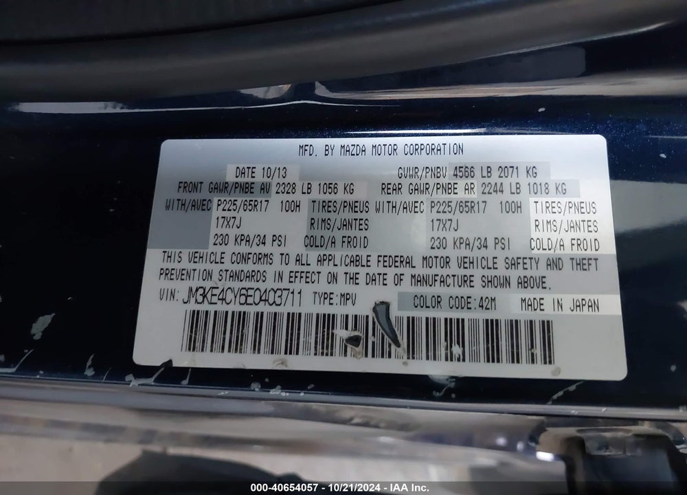 2014 MAZDA CX-5 TOURING VIN: JM3KE4CY6E0403711