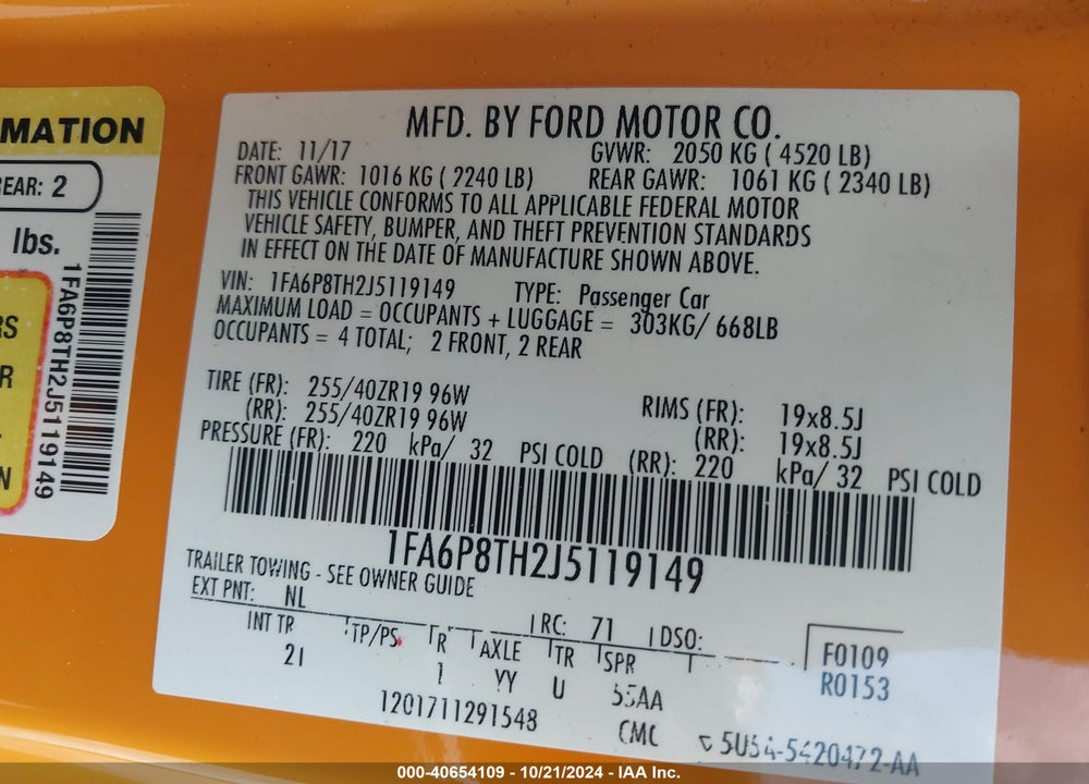 2018 FORD MUSTANG ECOBOOST VIN: 1FA6P8TH2J5119149