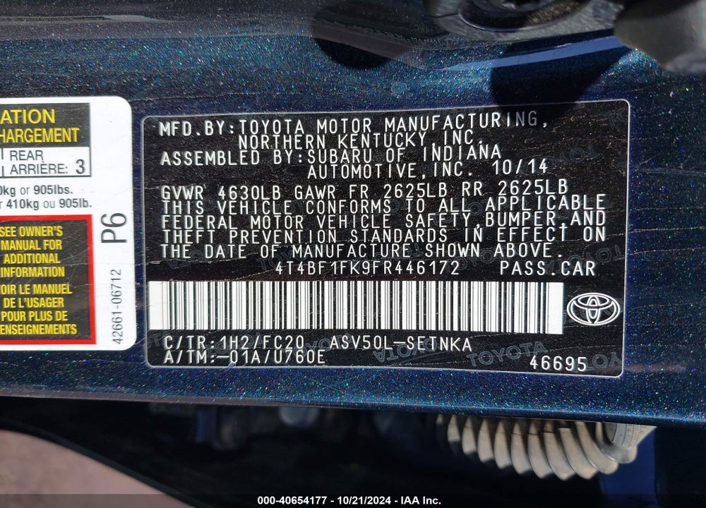 2015 TOYOTA CAMRY LE VIN: 4T4BF1FK9FR446172