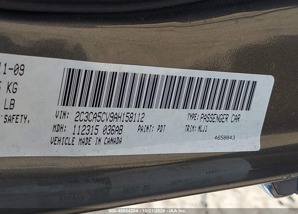 2010 CHRYSLER 300 TOURING/SIGNATURE SERIES/EXECUTIVE SERIES VIN: 2C3CA5CV9AH158112