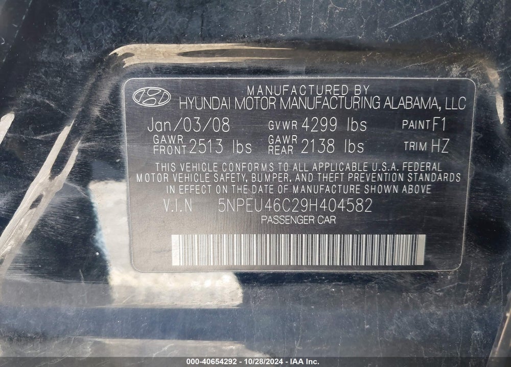 2009 HYUNDAI SONATA LIMITED VIN: 5NPEU46C29H404582