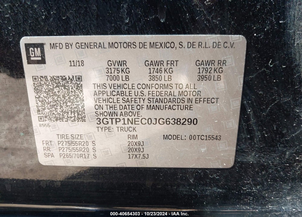 2018 GMC SIERRA 1500 SLT VIN: 3GTP1NEC0JG638290
