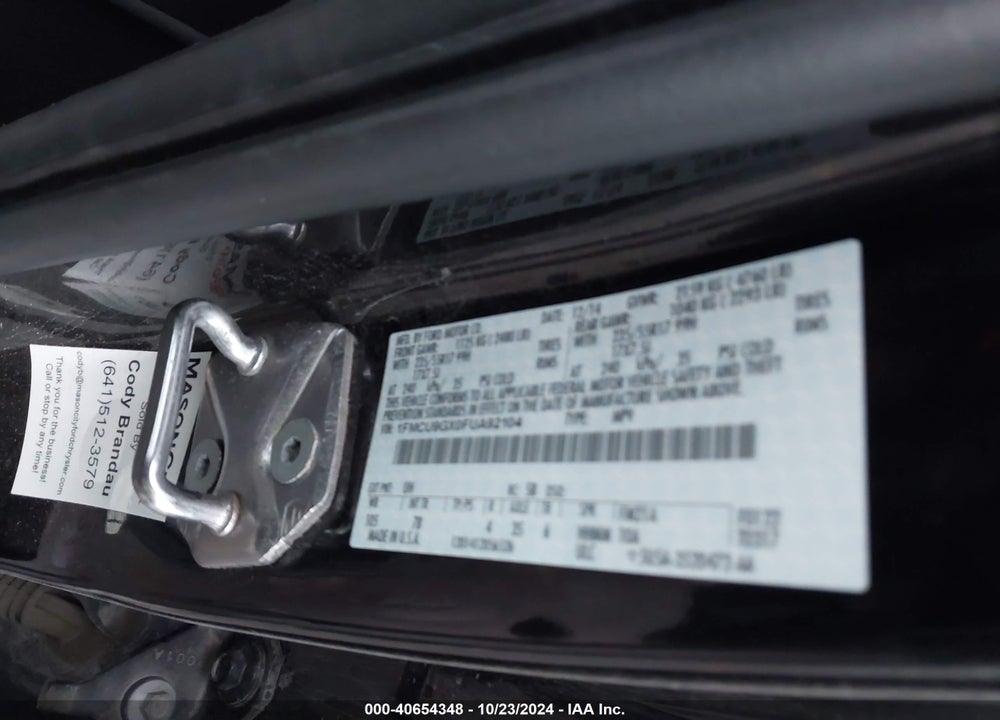 2015 FORD ESCAPE SE VIN: 1FMCU9GX0FUA92104