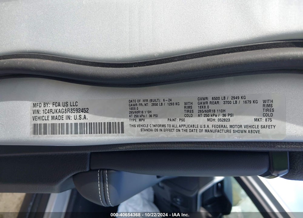 2024 JEEP GRAND CHEROKEE L LAREDO X 4X4 VIN: 1C4RJKAG8R8592452