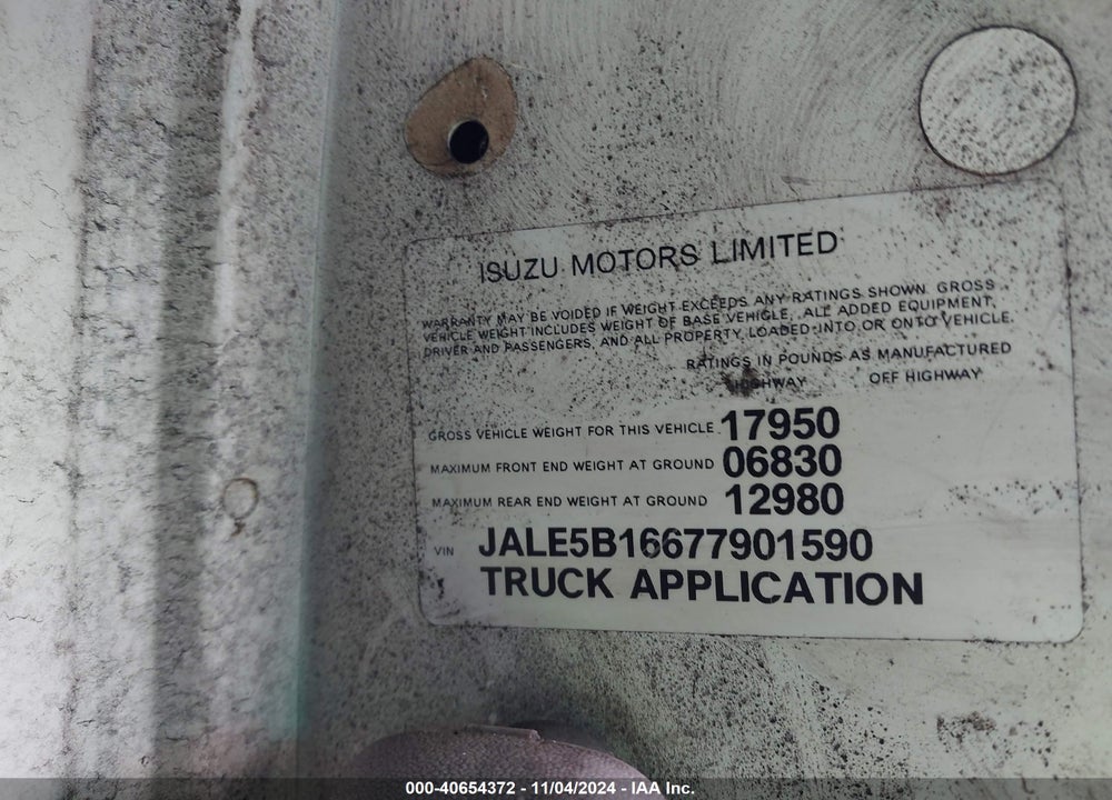 2007 ISUZU DSL VIN: JALE5B16677901590