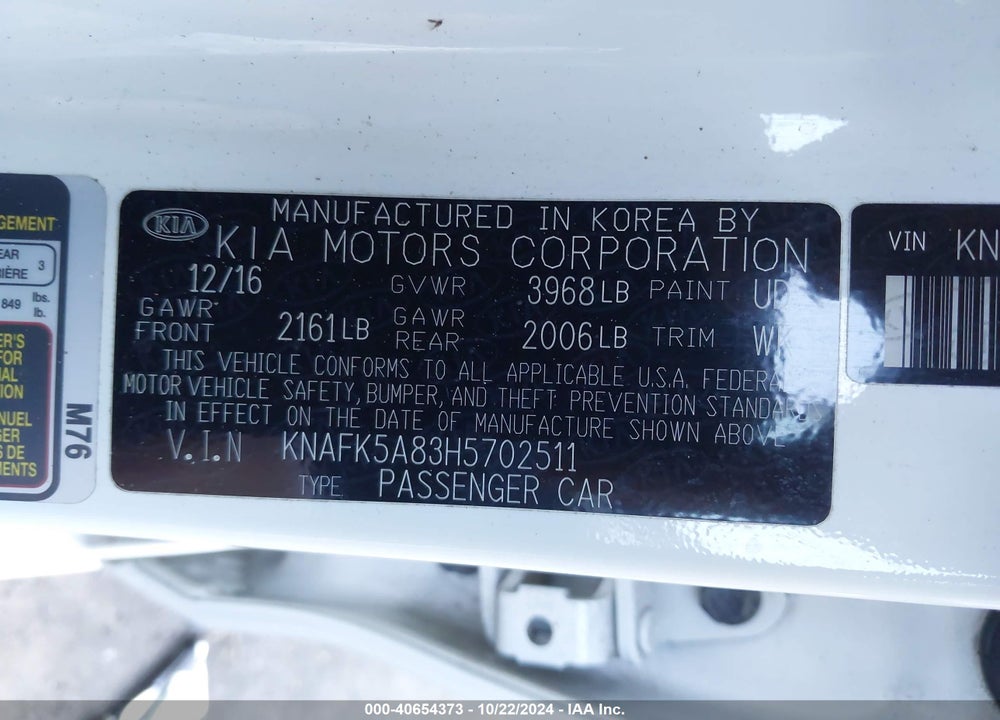 2017 KIA FORTE LX VIN: KNAFK5A83H5702511